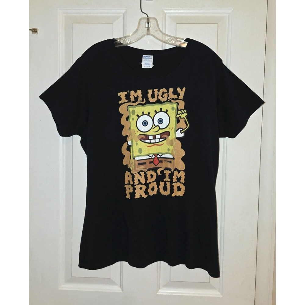 SpongeBob SquarePants Graphic T-Shirt Y2K Aesthetic Streetwear Tee Black Large